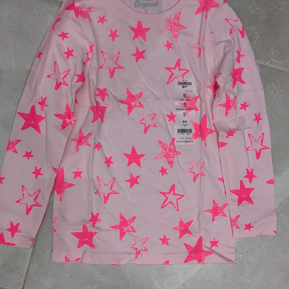 5/$35 NWT OshKosh Originals Pink Star Long Sleeve Shirt • Size 5